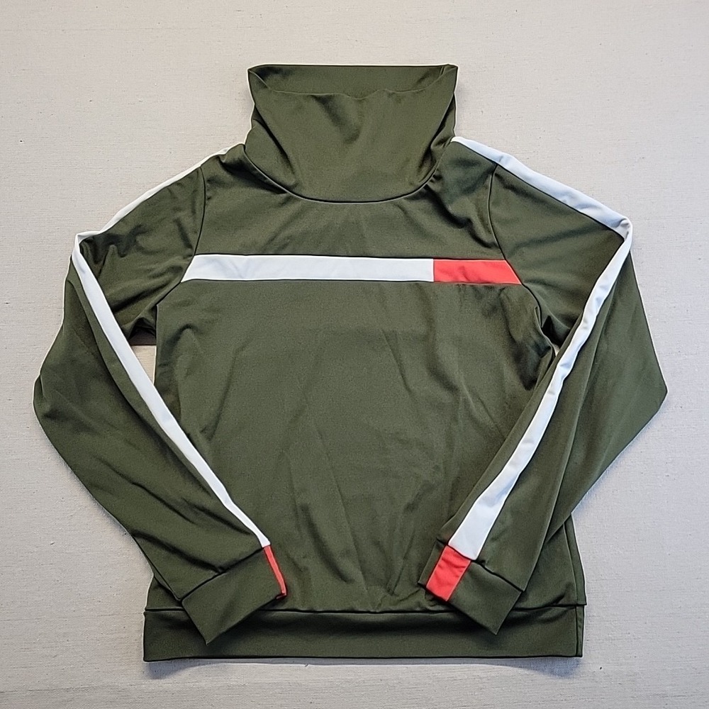 Men's Green Track Jacket Pullover Mock Neck Athletic Top Size L Unbranded